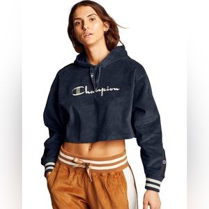 NWOT Women’s Champion Corduroy Cropped Hoodie size Medium in Black